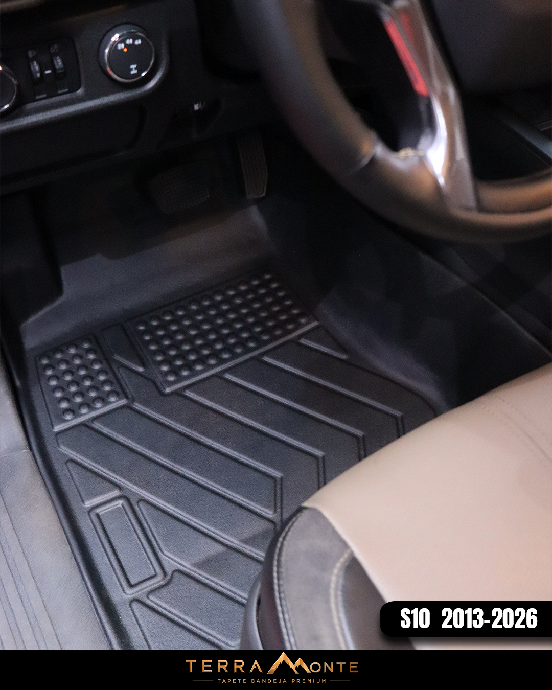 Tapete Bandeja TerraMonte em TPE — Chevrolet S10 Cabine Dupla 2013 a 2026 | Kit 3 Peças