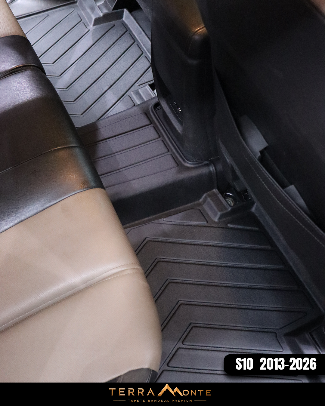 Tapete Bandeja TerraMonte em TPE — Chevrolet S10 Cabine Dupla 2013 a 2026 | Kit 3 Peças