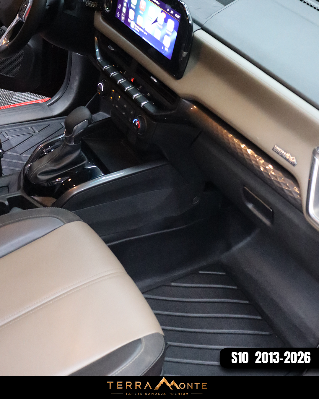 Tapete Bandeja TerraMonte em TPE — Chevrolet S10 Cabine Dupla 2013 a 2026 | Kit 3 Peças