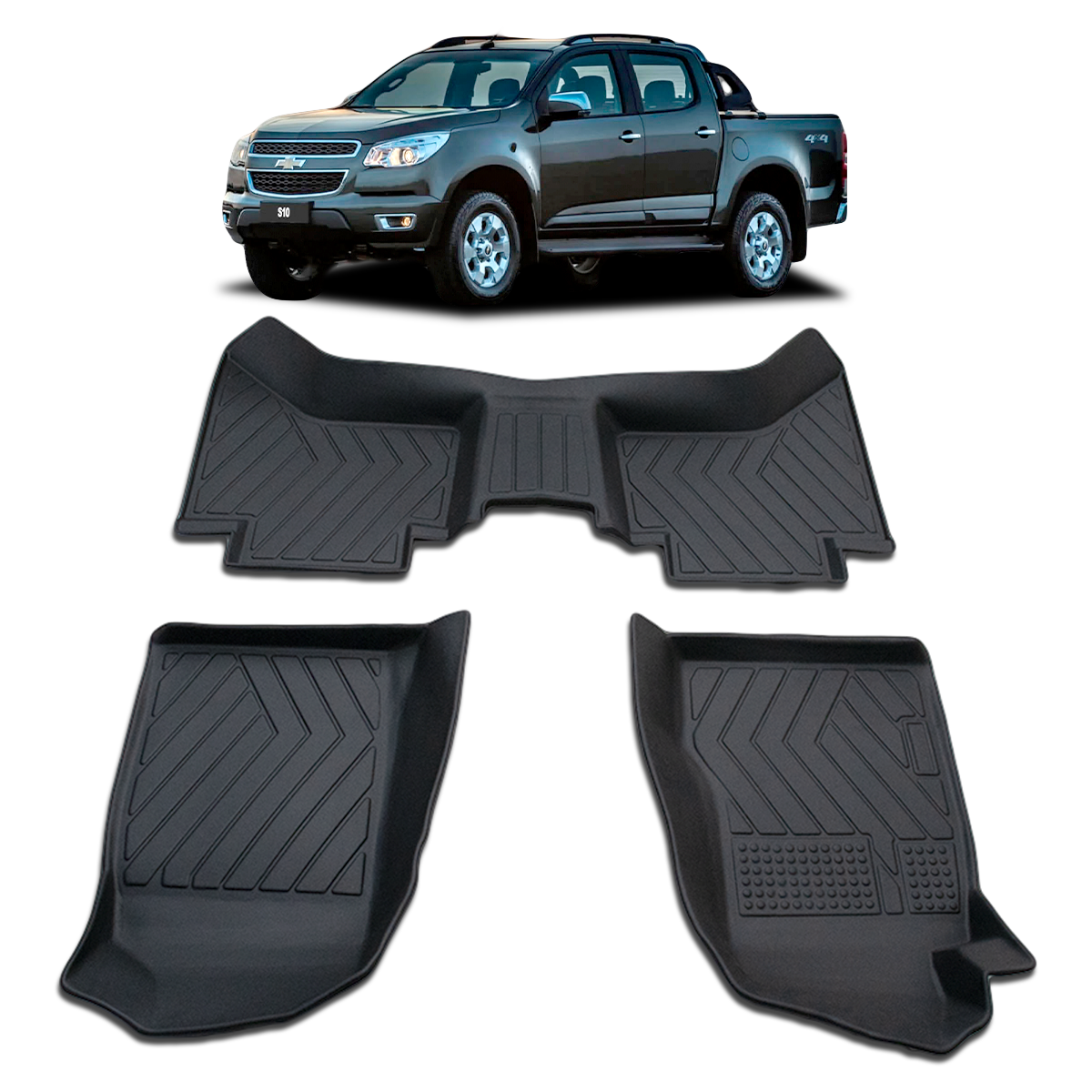 Tapete Bandeja TerraMonte em TPE — Chevrolet S10 Cabine Dupla 2013 a 2026 | Kit 3 Peças
