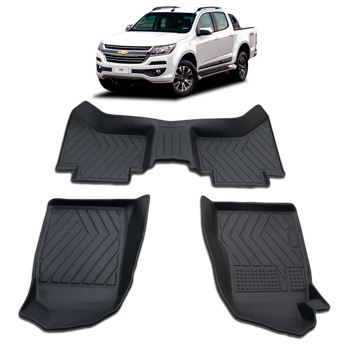 Tapete Bandeja TerraMonte em TPE — Chevrolet S10 Cabine Dupla 2013 a 2026 | Kit 3 Peças