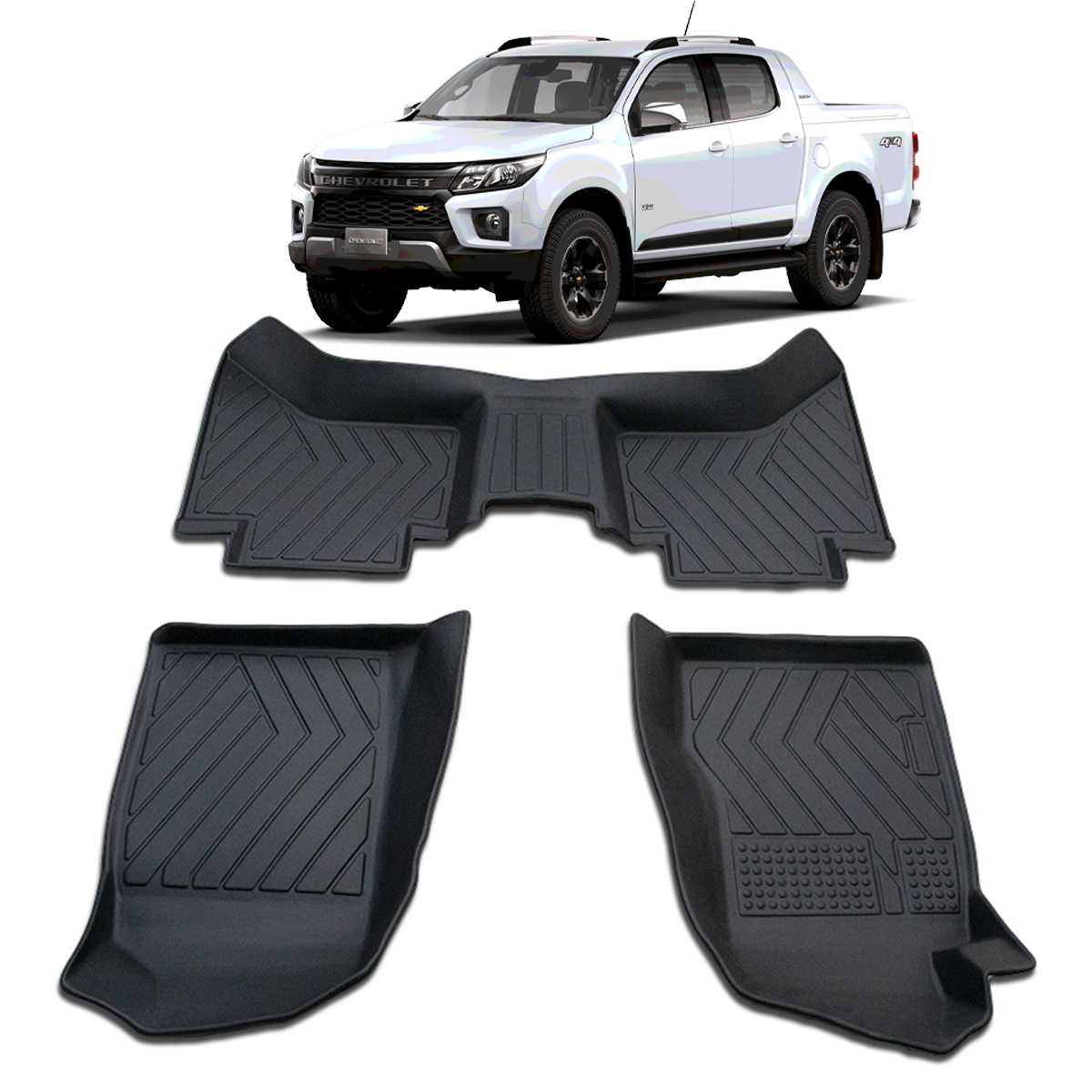 Tapete Bandeja TerraMonte em TPE — Chevrolet S10 Cabine Dupla 2013 a 2026 | Kit 3 Peças